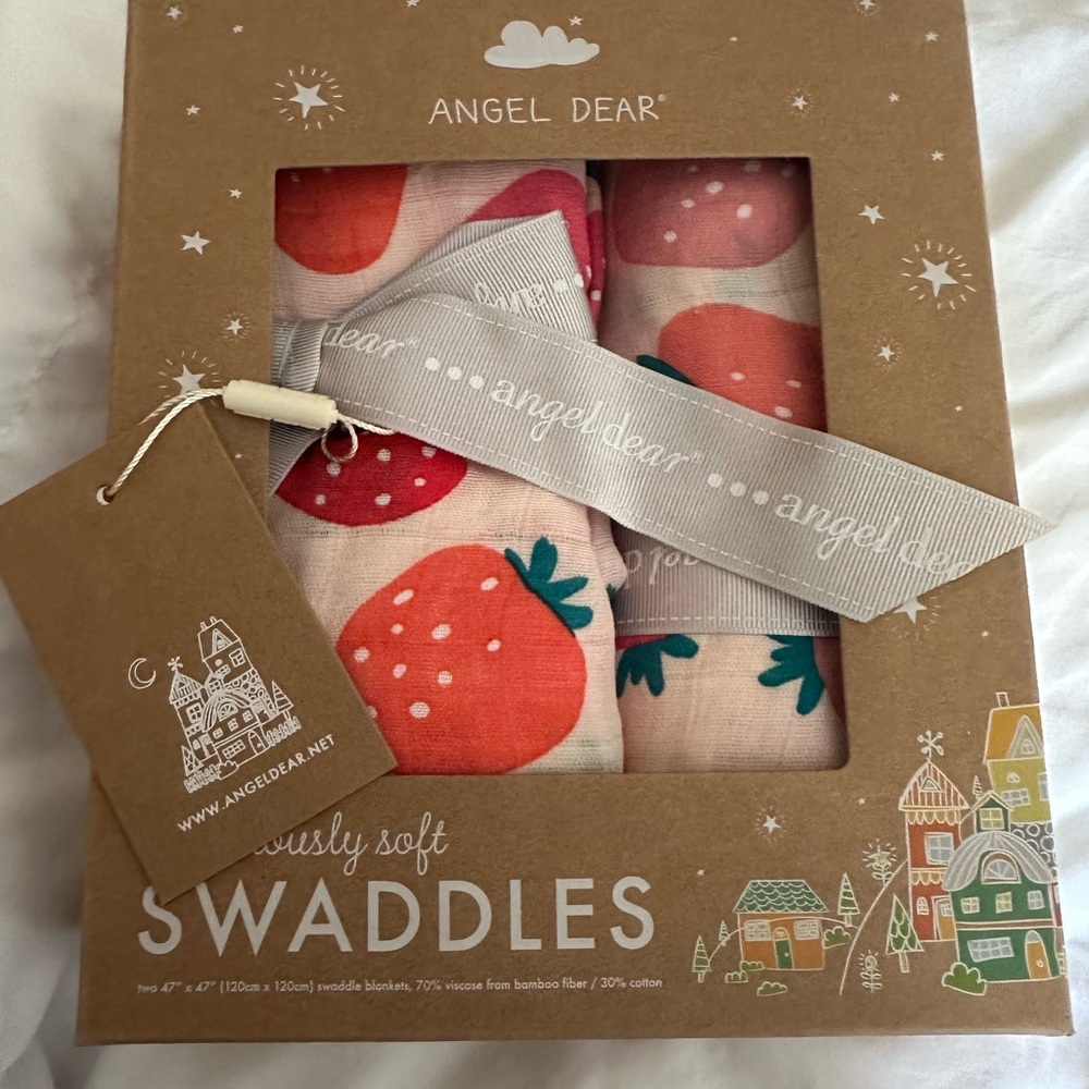 Angel dear luxury swaddles 2 pack pink strawberries girls swaddles
